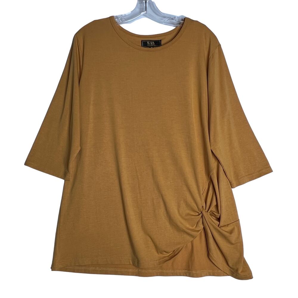 Lucky & Blessed L&B 3/4 Sleeve Twist Hem Top Mustard Yellow Womens Medium